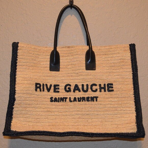 NEW NWOT $2650 Saint Laurent Rive Gauche Raffia Leather Tote Bag - Picture 2 of 11
